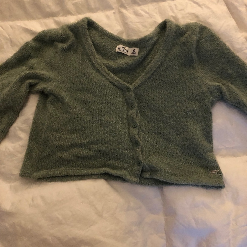 fuzzy green cardigan